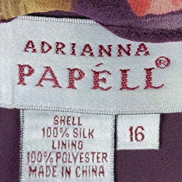 Adrianna Papell Sz 16 XL Midi Dress Floral 100% SILK Maroon Party Holiday - Picture 5 of 5